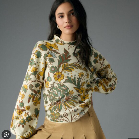 Anthropologie Sweaters - Anthropologie The Beatriz Fall Floral Mock Neck Sweater Cottagecore Size Medium